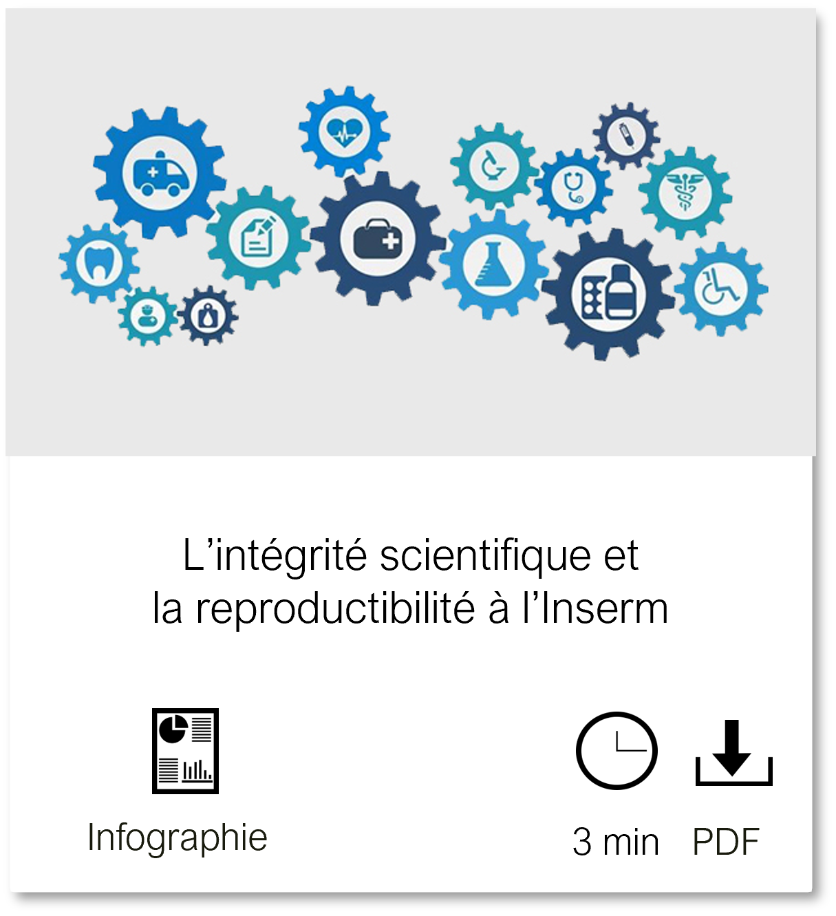 Vignette vers la page L'intégrité scientifique et la reproductibilité à l'INSERM, Infographie, durée de lecture 3 minutes, fichier PDF accessible téléchargeable